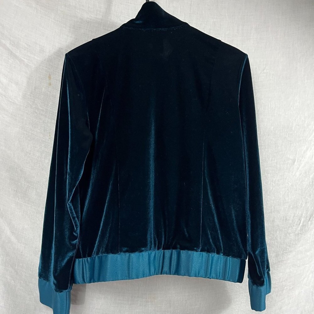 Coldwater Creek Velvet Satin Full Zip Jacket Womens S Petite Teal Bomber Gypsy - Picture 5 of 9